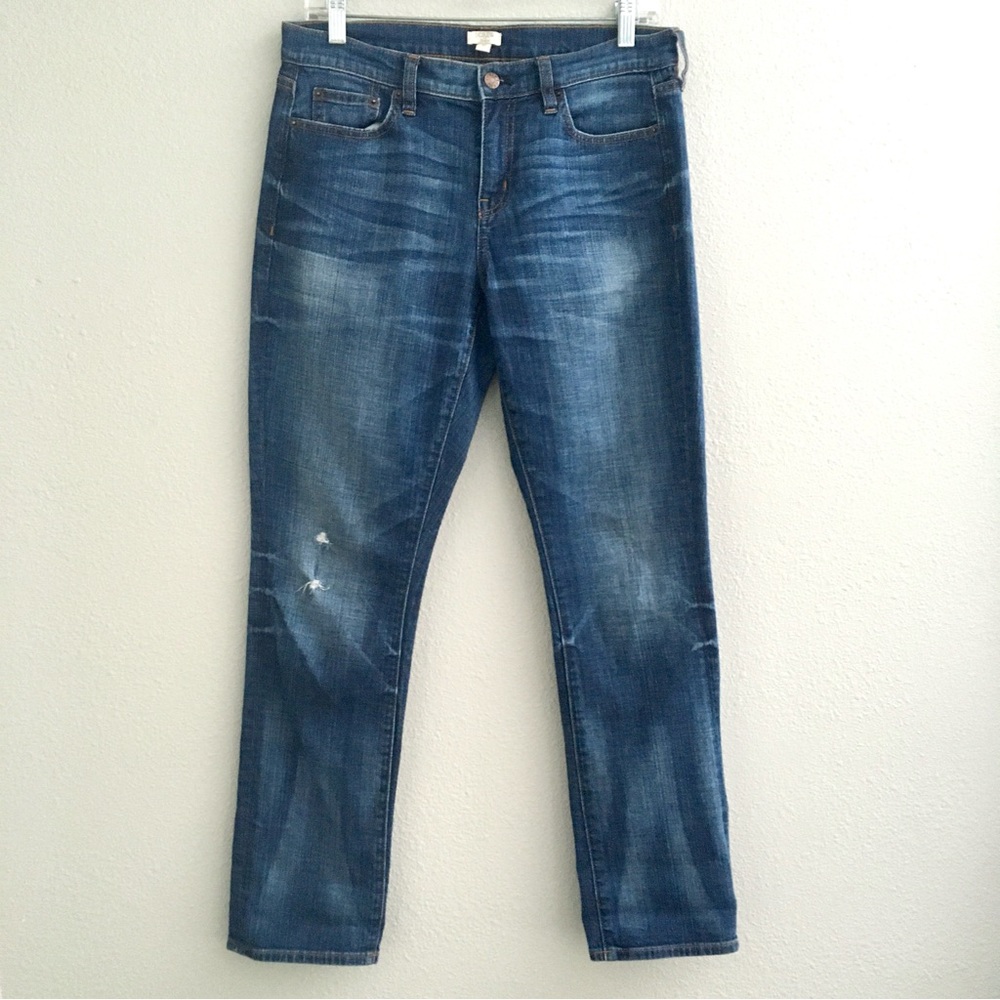 Women's J. Crew Boyfriend Jeans Sz 27, Distressed, Stretch, Soft, Medium blue